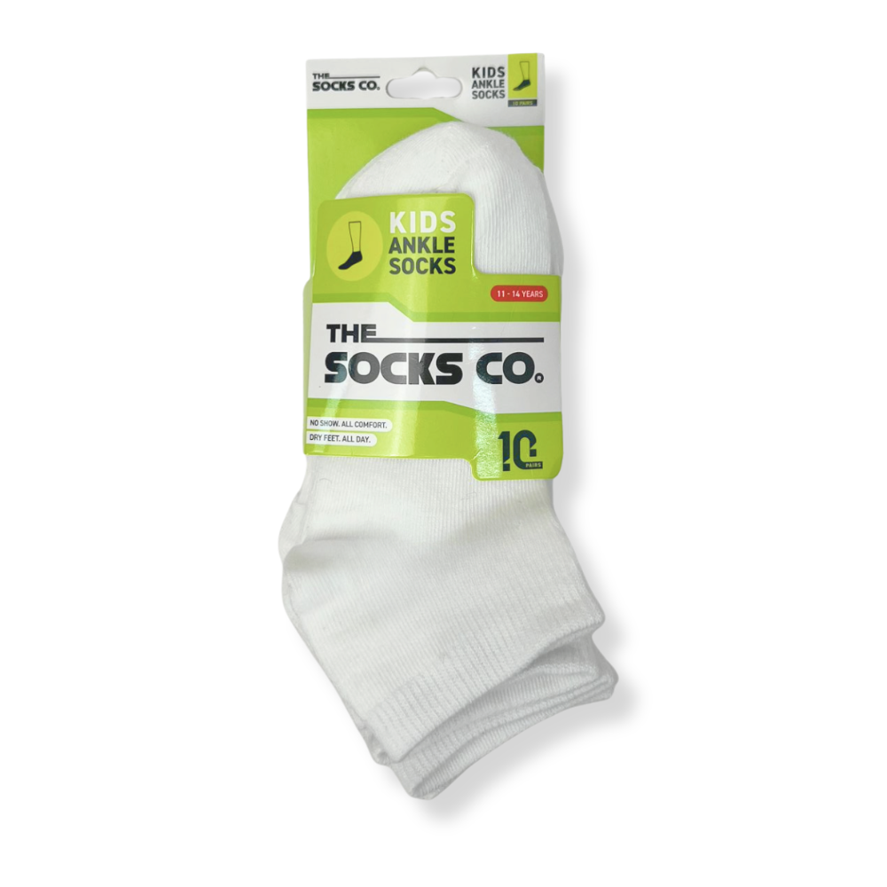 The Socks Co. Kids Ankle Socks 6 Pairs, White