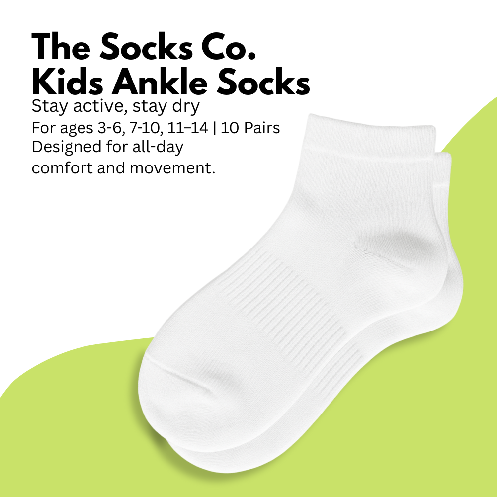 The Socks Co. Kids Ankle Socks 6 Pairs, White