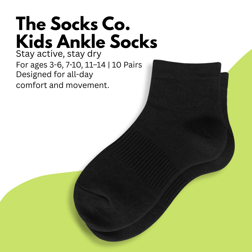 The Socks Co. Kids Ankle Socks 10 Pairs, Black