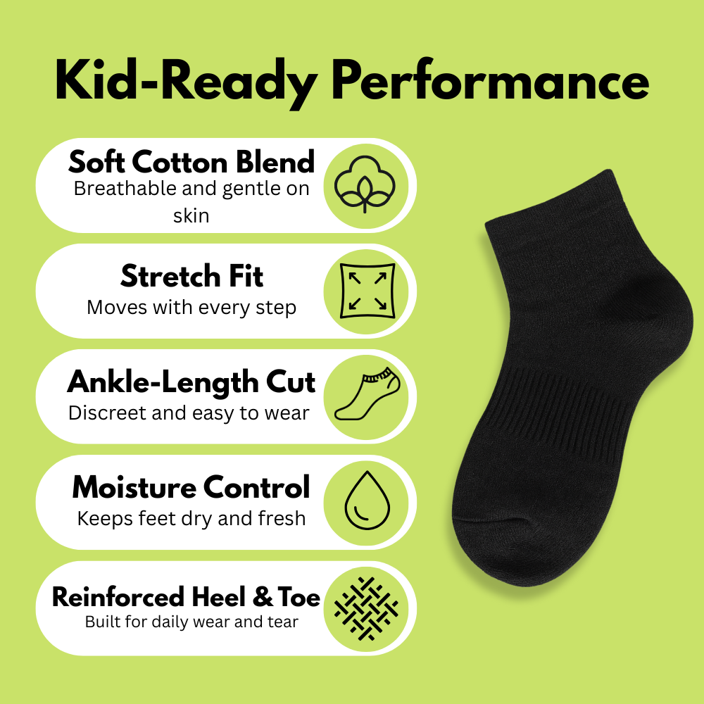 The Socks Co. Kids Ankle Socks 10 Pairs, Black