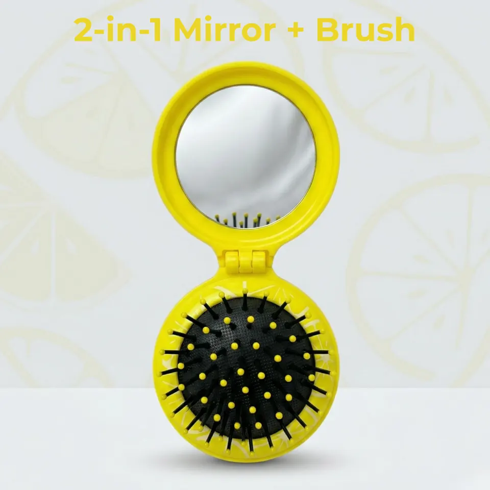 Lemon Zest Folding Mirror Brush in use