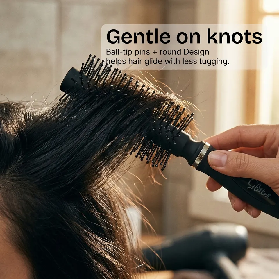 Mini Travel Round Brush in use